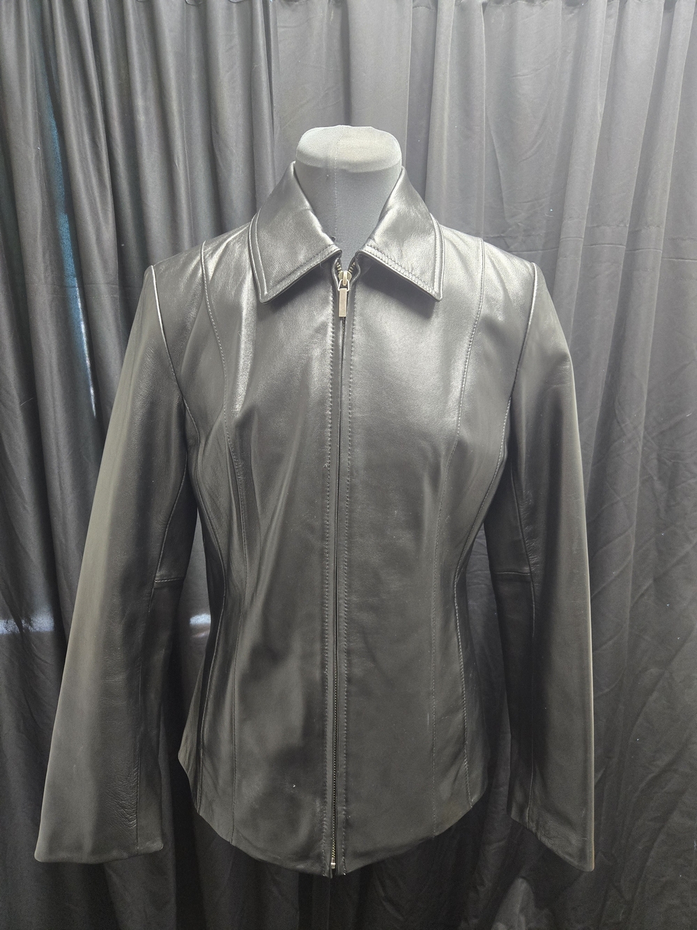 Covington Black Leather Zip-Up Jacket